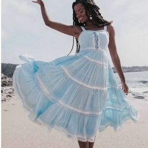 JessaKae Light Blue Tiered Lace-Trim Sundress